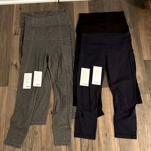 3 Athleta stash pocket salutation tight &  3 Lululemon Pace Rival Cro 22”